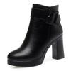 Winter Black Platform Thick High Heel Ankle Boots Women 2024Keep Warm Elegant Short Boots Buckle Decoration Leather Boot