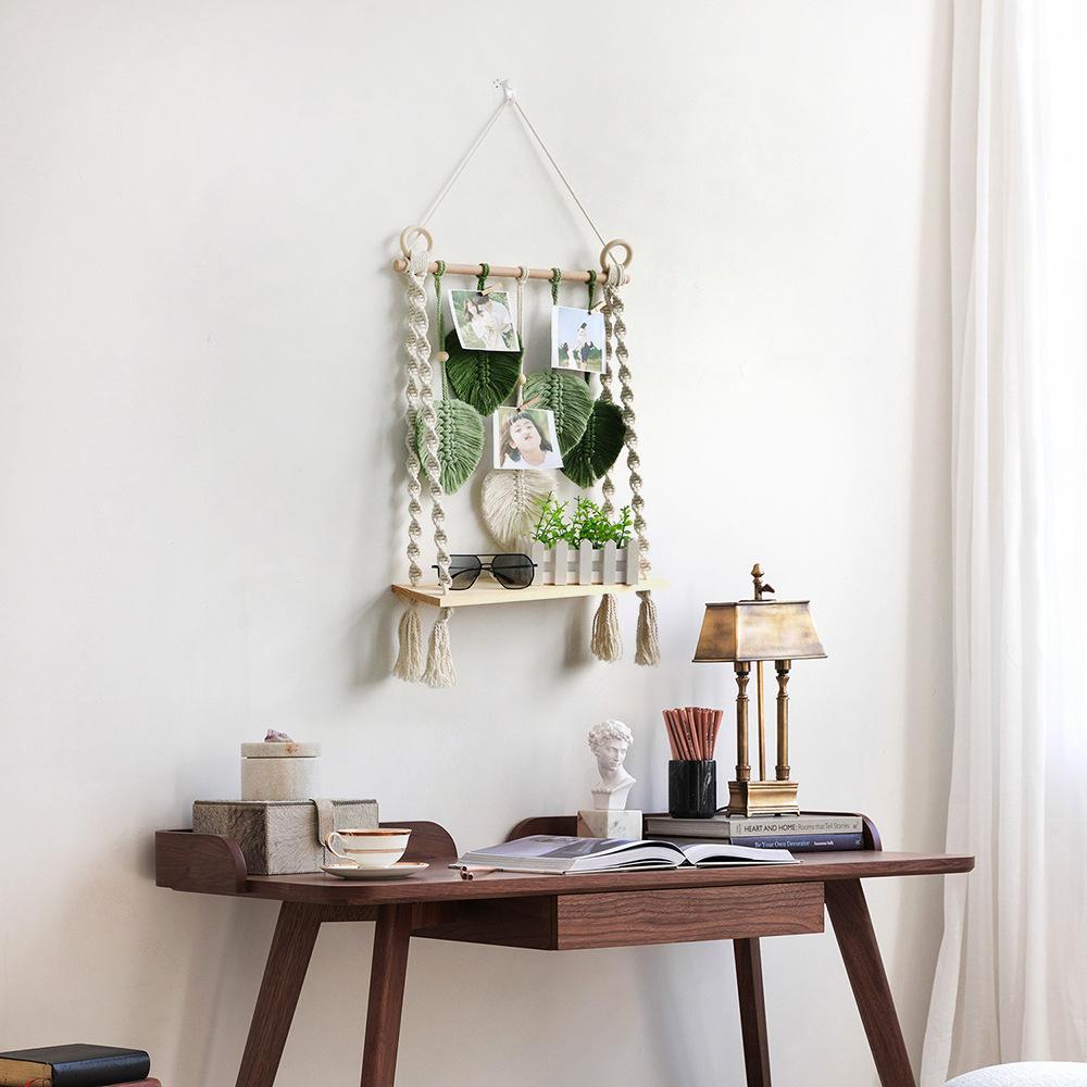 Nordic Style Wall Decoration Shelves Hand-woven Leaf Tapestries Room Wall Hanging