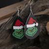 European & American Christmas Grinch Leather Teardrop Earrings with Double-Sided Design