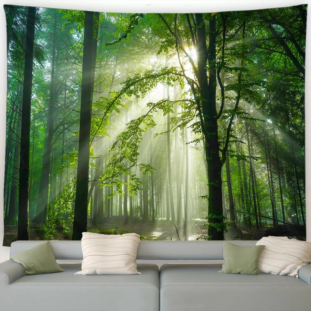 Forest Landscape Tapestry Waterfall Tropical Plants Spring Trees Nature Scenery Garden Wall Hanging Home Living Room Dorm Decor