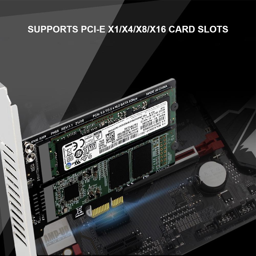 M.2 SATA auf PCIE Adapterkarte Doppelslot M2 SATA Erweiterungskarte PCIe X1/X4/X8/X16 Adapterplatine unterstützt M.2 SSD 2230/42/60/80