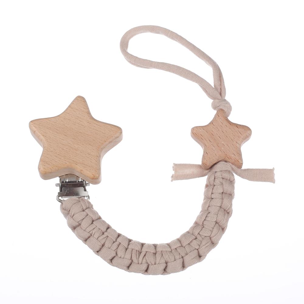 Baby Beech Wood Pentagram Pacifier Clip Handmade Woven Cotton Soother Nipple Chain For Baby Nursing Teether Chewing Toys Gift