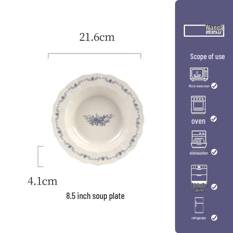 Shunxiang Blue Fog Flower Ceramic Tableware Set: Retro High-End Rice Bowl Plate for Luxurious Dining.