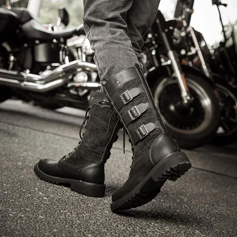 Luxury Mid-Carf Men Boots Lleather Motorcycle Boots Fashion Lace Up Men's Boots British Male Cycling Boot Quality Botas Hombre
