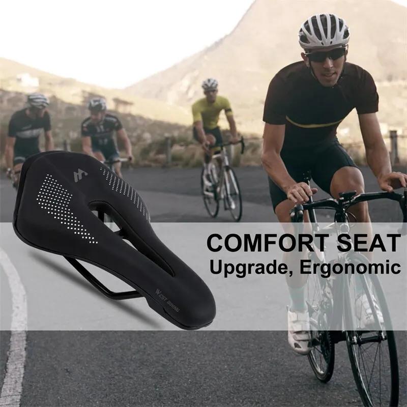WEST BIKING Ultralight Mountain Bicycle Saddle MTB Short Nose Road Bike Seat PU Leather Hollow Prostatic Saddle Bicycle Parts