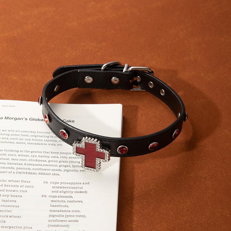 Heavy Industry Red Rose Collar High Sense Choker Cross Necklace Dark Goth Punk Neck Chain Collarbone Chain