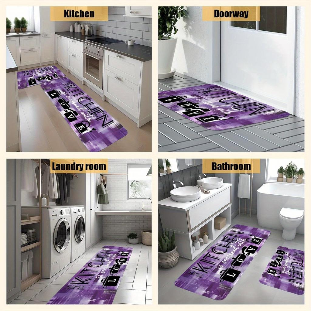 1PC Dew-Kissed Rose Kitchen Rug Non-Slip Door Mat Pop Design Bathroom Rug Bath Mat Carpet for Home Sink Laundry Ecoreeree