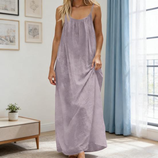 Women's Spaghetti Strap Cami Dress Summer Backless Sleeveless Maxi Dress Loose Flowy Beach Vacation Sundress