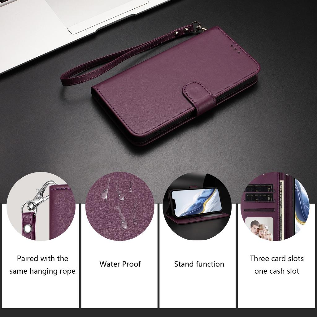 For iPhone 15 Pro Max Leather Case Wallet Stand Phone Cover with Wrist Strap