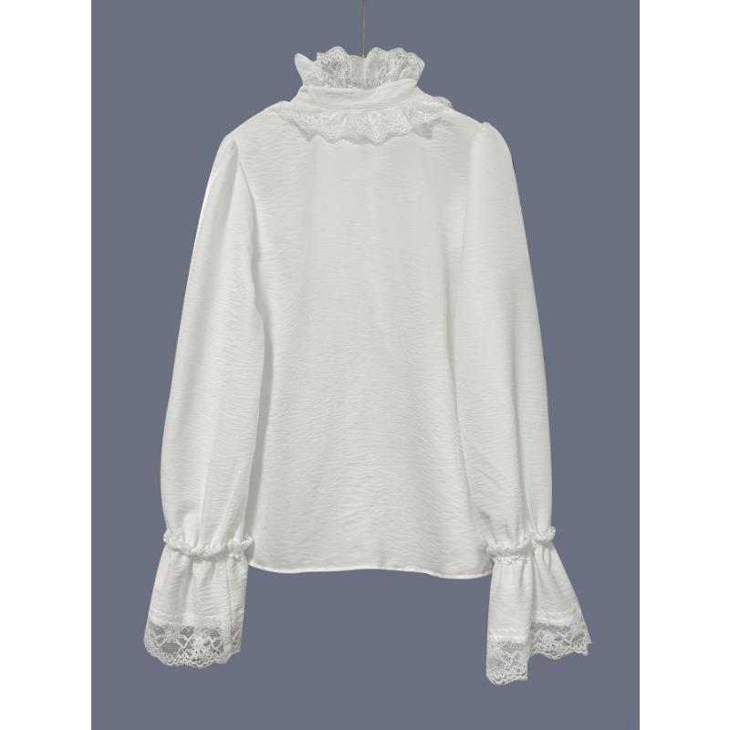 Damen S Spitze Naht Langarm Lockerer Schnitt Hemd Elegantes Oberteil