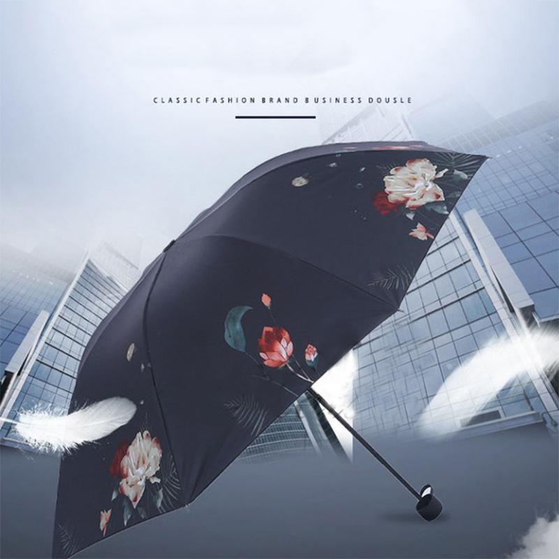 Floral Style Multi-color Sunny Paraply vanntett svart lim Anti-ultrafiolett solskjerm