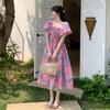 Large size women's clothing slim dress women's summer bubble sleeves pear shape slightly fat body wear long dress fat mm skirt
