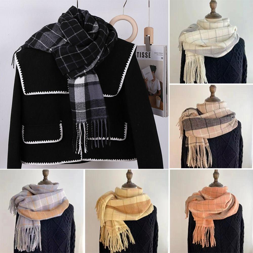 Thick Warm Long Tassel Scarves Windproof Women Wrap Shawls Casual Winter Plaid Scarf