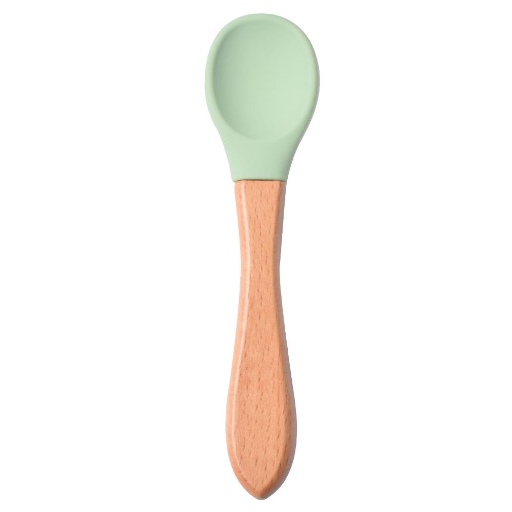Silicone Baby Bowl & Spoon Set with Wooden Handle and Suction Cup