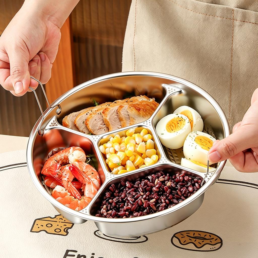 Stainless Steel Divided Plate 5 Compartment Snack Box Reusable Sectioned Food Storage Container for Meal Prep Party Entertaining