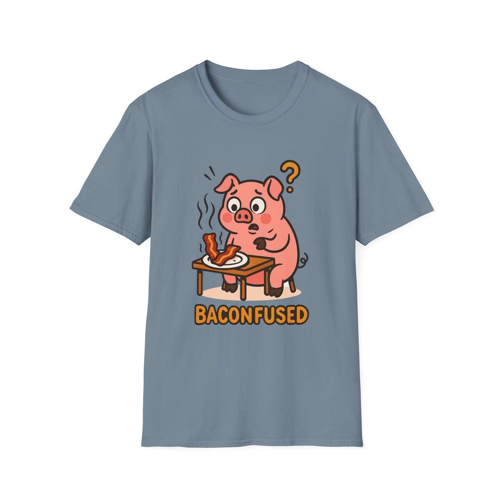 

Unisex Softstyle T-Shirt Bewildered Pig Bacon Plate Funny Food Pun XL