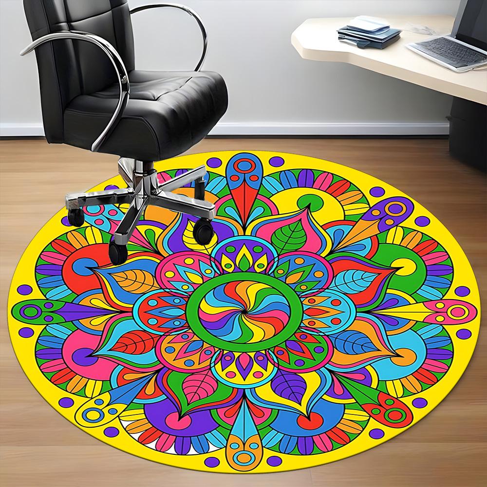 1pc Mandala Psychedelic Office Round Rug, Non-slip, Soft and Durable Office Rug for Interior Decoration, Perfect for Office, Beautiful Decoration yy26