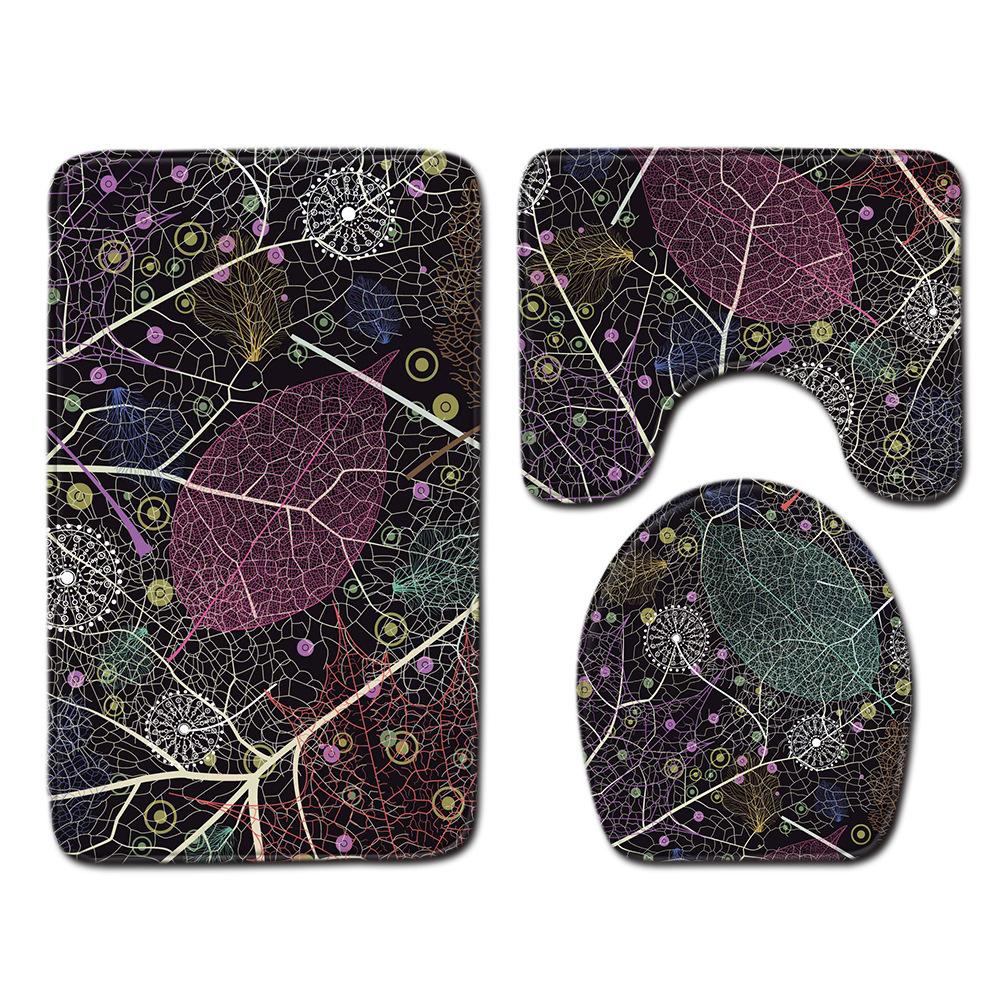 Toilet Three-Piece Bathroom Decorative Floor Mat Doormat Combination Water Drop Green Leaves Natural Scenery