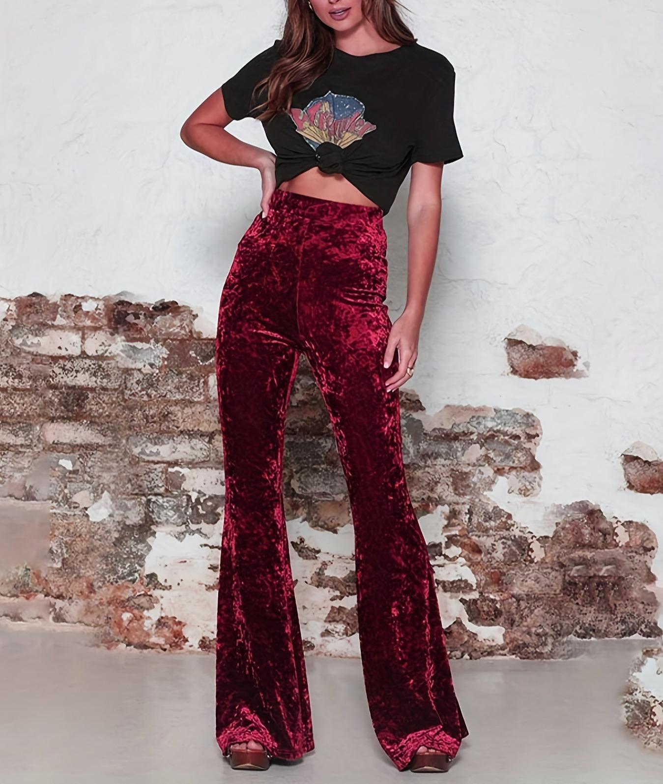 2026 Spring/Autumn Women s High-waisted Micro-flare Velvet Trousers - European & American Fashion 2XL