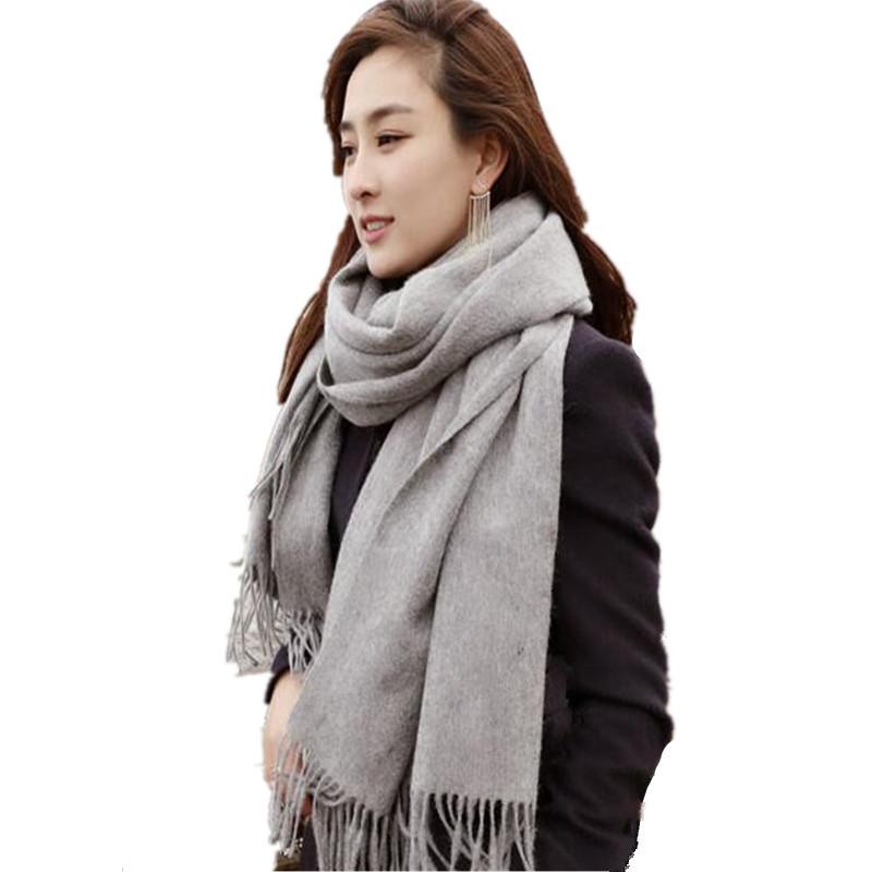 Warm Tassel Shawl Autumn and Winter Solid Color Cashmere Scarf Winter Solid Color Wool Scarf for Men and Women