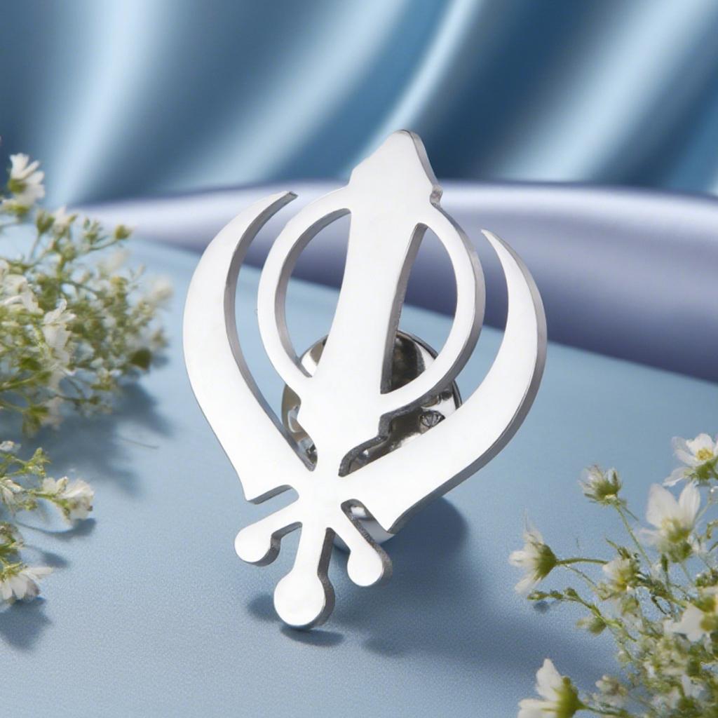 Dawapara Sikh Khanda Symbol Brooch Lapel Pin Sikhism Religious Protection Amulet Unisex Accessories Stainless Steel Jewelry