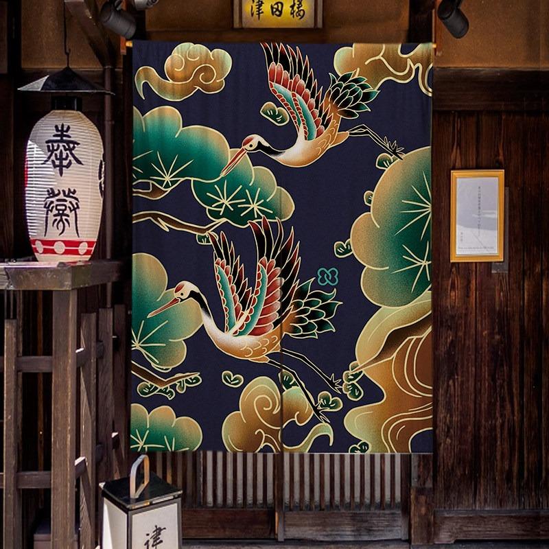 

Thick Non-punched Swan Pattern Japanese Door Curtain for Half-panel Sushi Restaurant Decor Curtain Kitchen Partition Curtain 80x120cm
