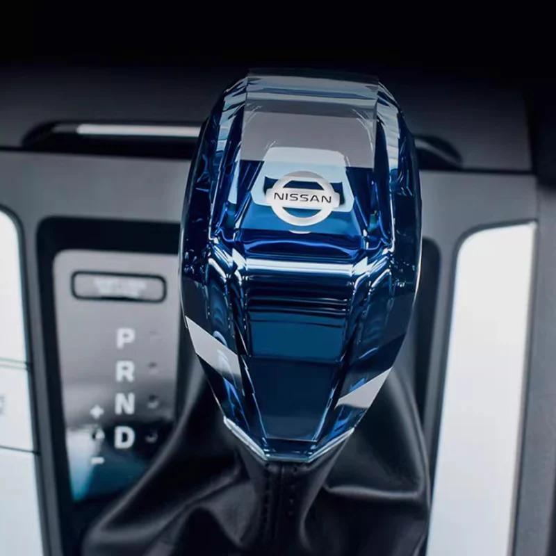 For Nissan MBQ0Car Crystal Gear Shift Head LED Illuminated Logo Gear Head for Nissan X-trail Qashqai Rogue Kicks Tiida Altima Versa Juke Altima