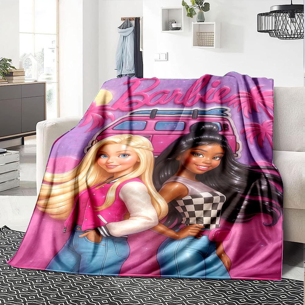 1pc Barbie Vacation Flannel Blanket Soft Warm Throw for Home, Office, Travel, All-Season Cozy Bedding GiftL1026
