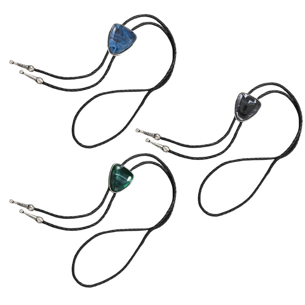 Vintage Triangular Stone Bolo Tie Cowboy Costume Accessory for Men and Women Western PU Leather Cord Necktie Necklace