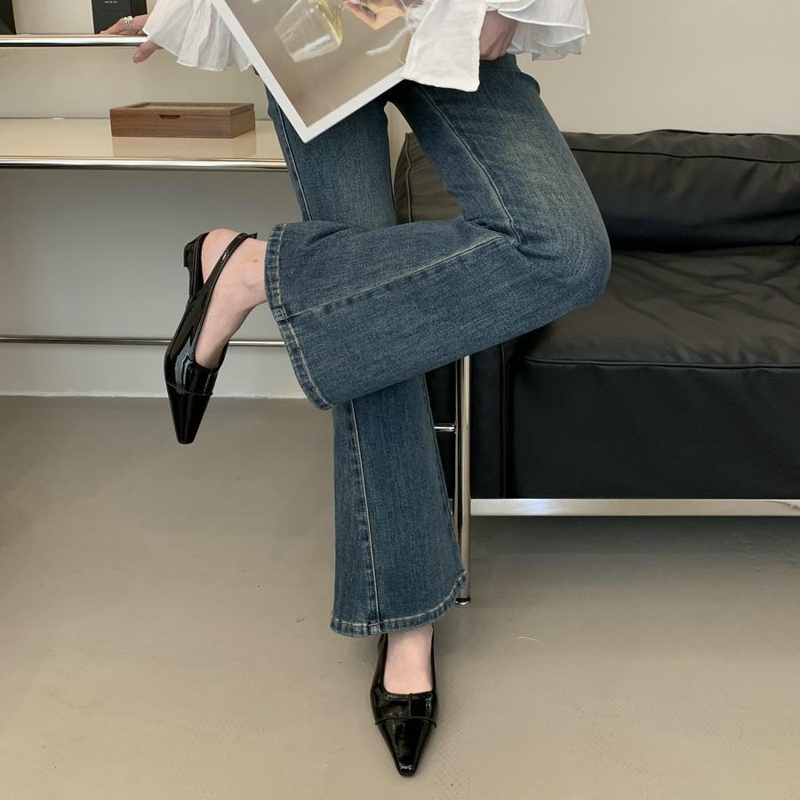 French Bag Head Empty Sandals Women'S Summer One-Word Buckle Pointed Thick Heel High Heels Versatile Single Shoes