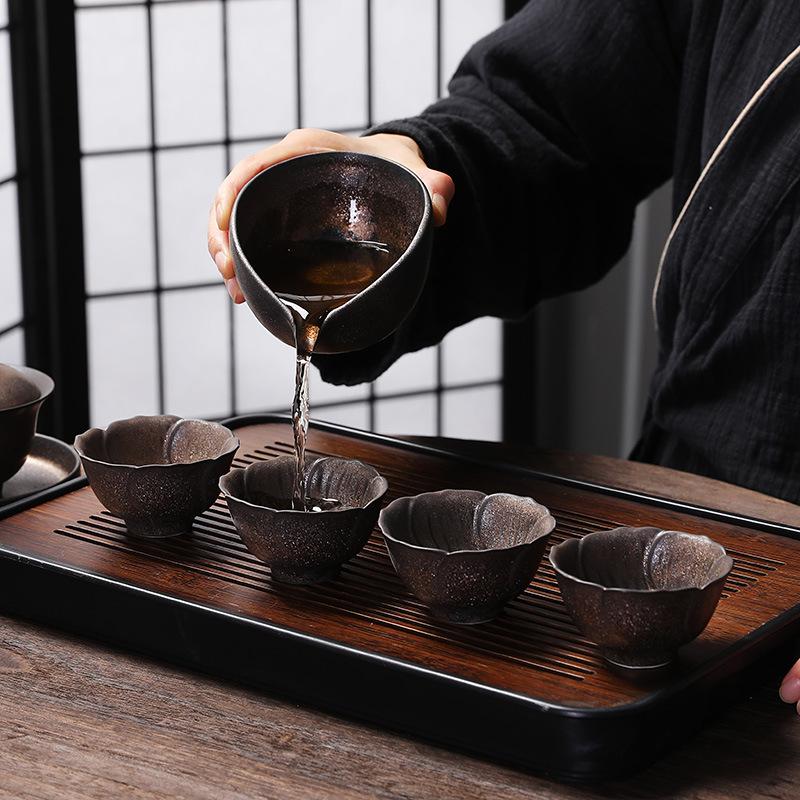 Ceramic Tea Cup, Kung Fu Tea Set Tea Cup, Master Cup, Wood-fired Bucket Hat Cup, Black Pottery Flower Cup, Single Cup, Light Luxury Retro