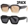 2PCS New Fashion Black Small Rectangular Thick Frame Sunglasses for Men and Women Rectangular Summer Wear Outdoor Travel Shades