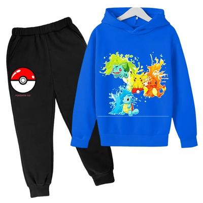 Pikachu Çocuk Kız Sweatshirt Pantolon Takımı Günlük Çocuk Seti Erkek Pokemon Kapüşonlu Çocuk Kawaii Üstler Çocuk Kazak Spor Giyim