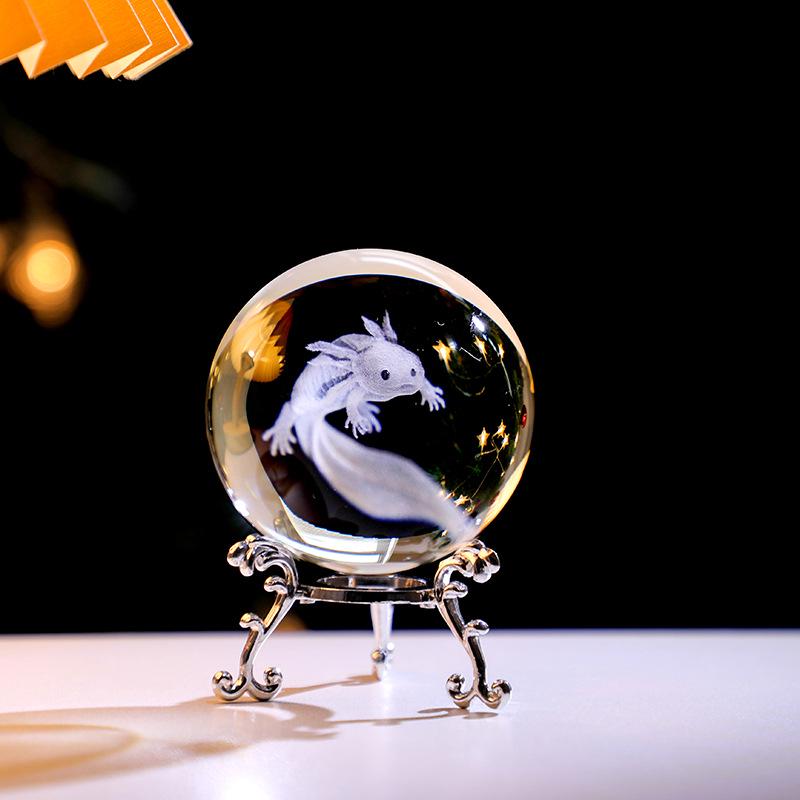 3D Astronaut Crystal Ball with Metal Triangle Stand - Creative Office Desktop Ornament & Gift