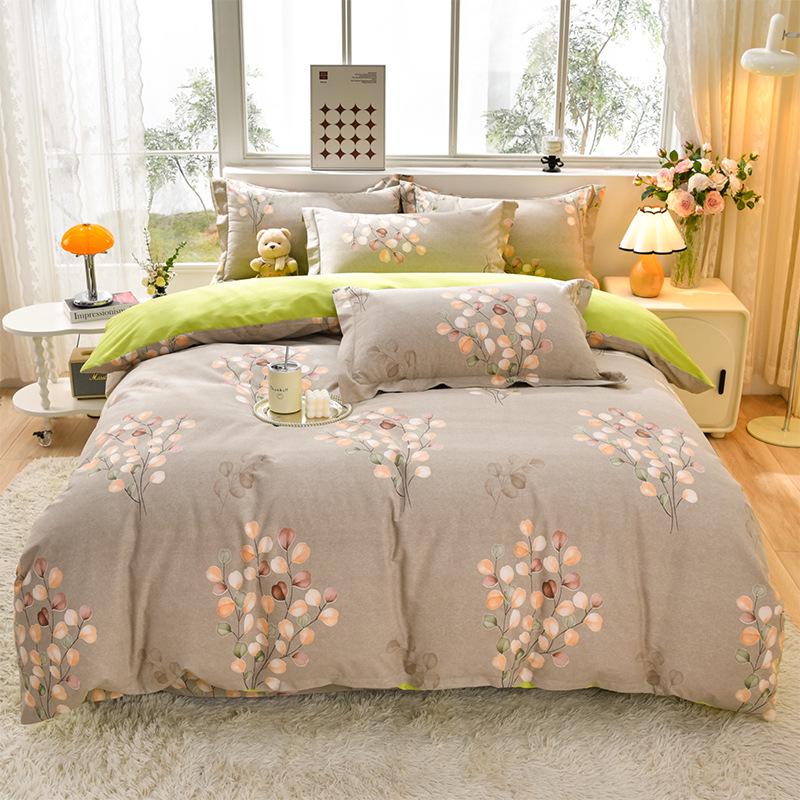 New Stylish Skin-Friendly Cotton Flannel Bedding Set - Thickened Plaid & Floral Design for Students
