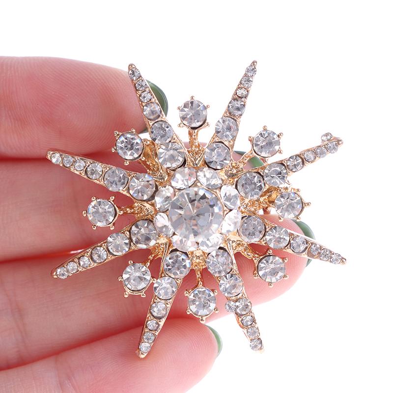 Wedding Silver Snowflake Diamante Brooch Rhinestone Crystal Broach Pin Xmas Gift