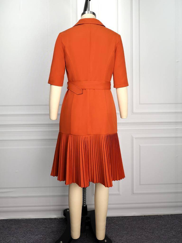 AOMEI Women Chic Blazer Dress Brick Red Lapel Neck Double Breasted Belted Waist Business Casual Office Dresses