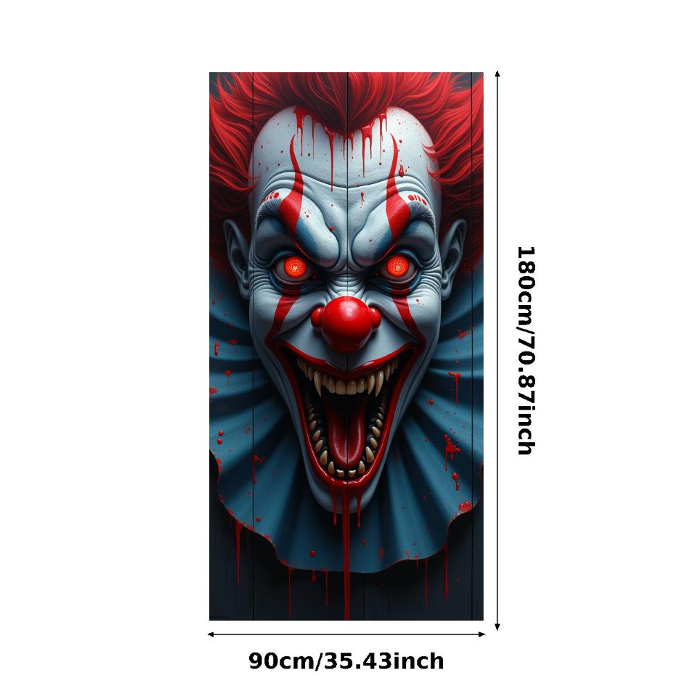 Horror Party Banner Clown Face Halloween Party Backdrop Spooky Event Decoration Red Hair Scary Clown Decoration For Horror Party