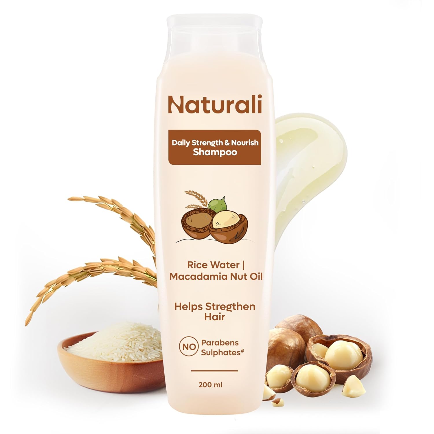 Naturali Rice Water Shampoo for Frizzy Dry Hair | Hydrating Clarifying Shampoo 200 ml