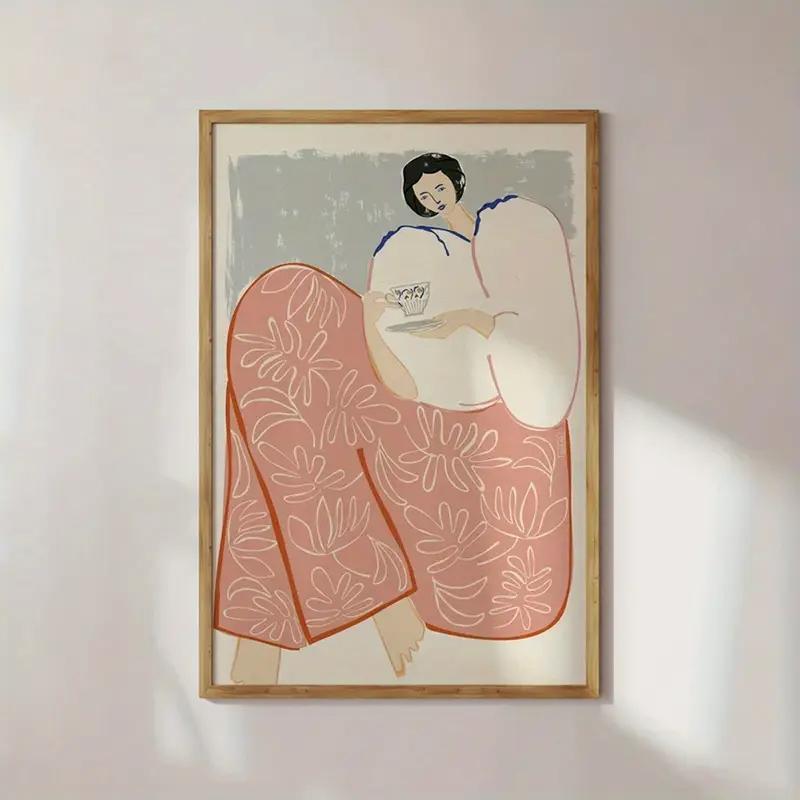 1pc Vintage Abstract Female Portrait Oil Painting Print Modern Art Home Living Room Bedroom Bathroom Canvas Wall Art Decor