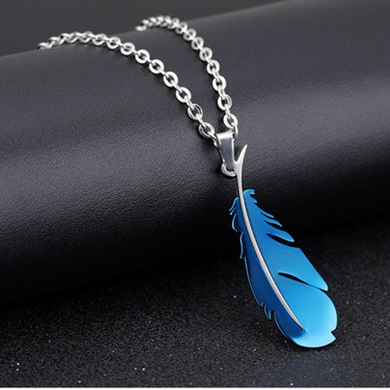 

SCIONE Классический титан стали ожерелье перо подвеска Чистая сталь с цепью пара ожерелье синий