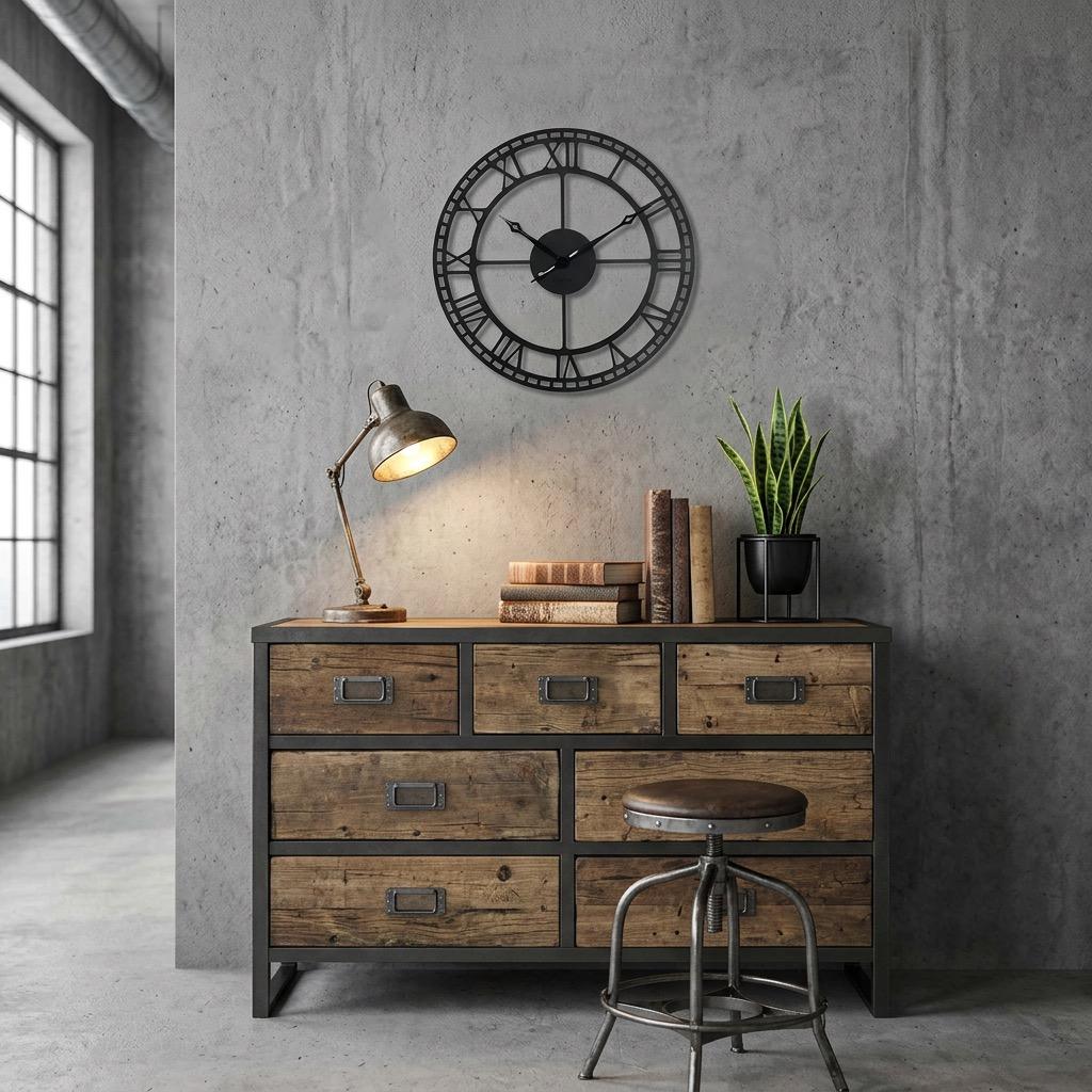 Retro black metal wall clock 50cm
