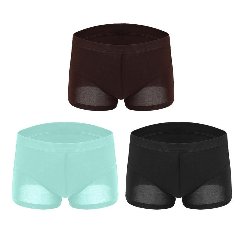 Men's Boxer Underwear with Four Corners Breathable Solid Color Youth Mid Waist Breathable