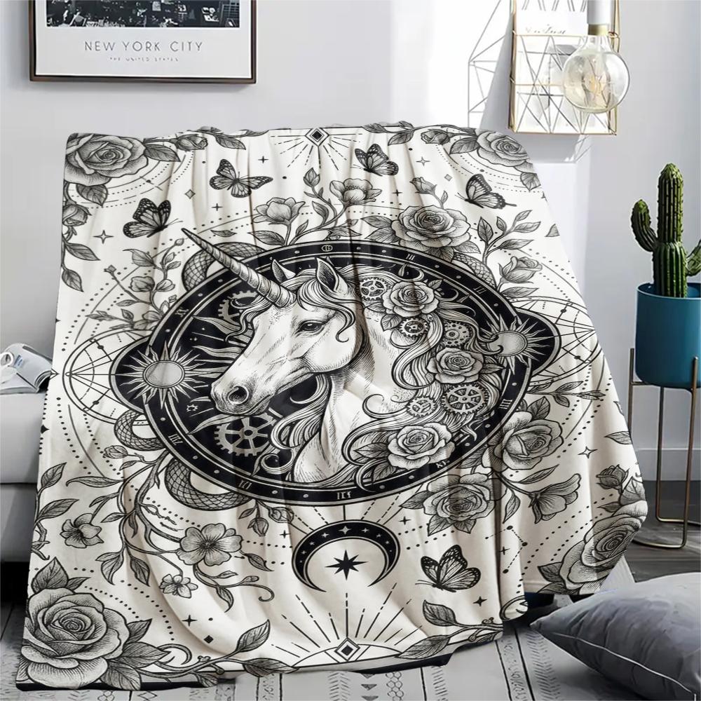 Unicorn Animal Print Flannel Blanket, High Quality Comfortable for All Seasons, Home Decor, Warmth and Comfort, Perfect for Christmas Gifts142