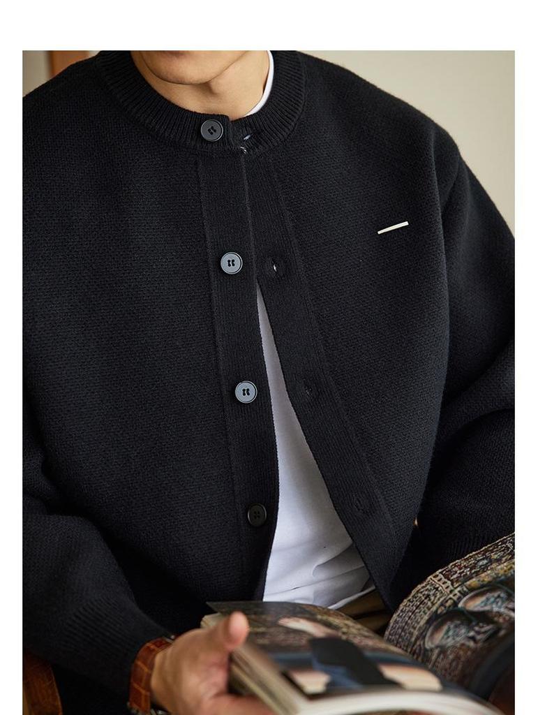 Men's Japanese Retro Round Neck Casual Knit Cardigan Sweater