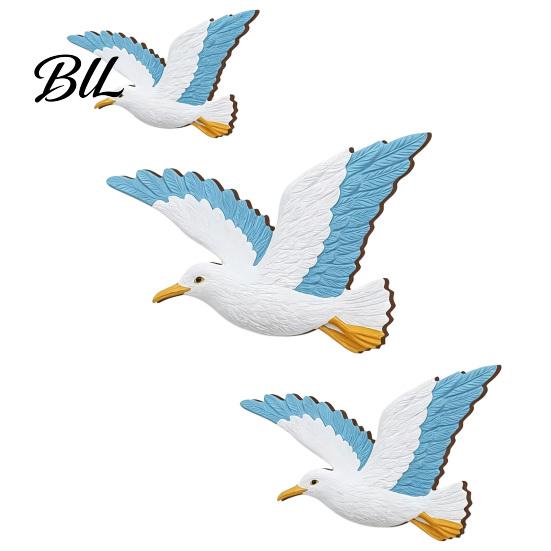 Mediterranean Wall Decoration 3 Pcs Wood Seagull Beach Art Nautical Coastal Theme Flying Sea High-end Feel Birds Sculpture Lake House Ocean Ornaments Sets