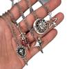 5er Set Gothic Punk Stern Mond Sonne Herz Totenkopf Schwert Herz Anhänger Halskette für Männer Frauen Freunde Halloween Schmucksets Geschenke
