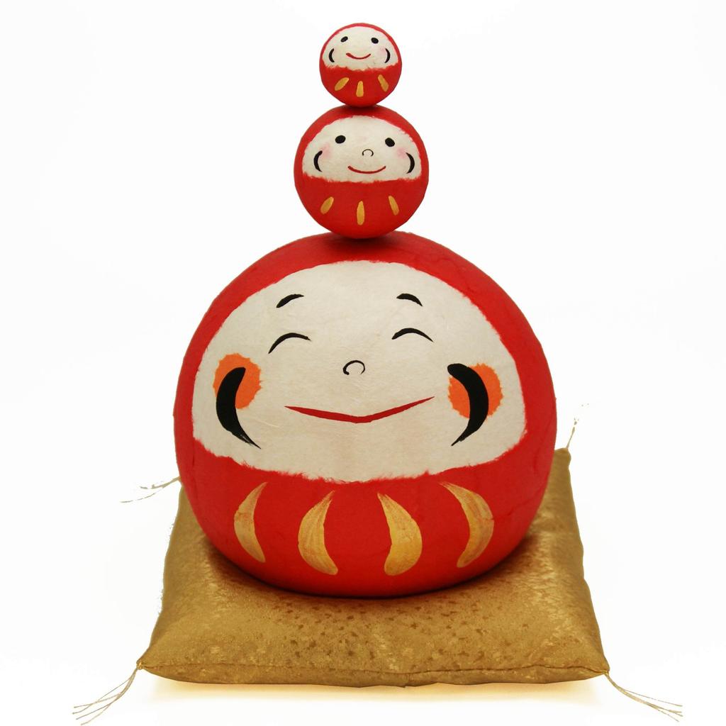 Osaka Choseido Cute Daifuku Sanfuku Daruma Torn Washi Good Luck Brings Includes Original Wooden Tag Figurine, Paper, Charm, Fortune,