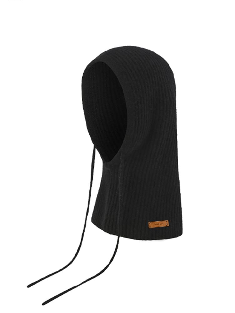 Men S&Women S 100% Pure Wool Winter Hat With Label Knitted Hat Women S Balaclava Cap Warm&Thick Scarf Integrated Drawstring Hood
