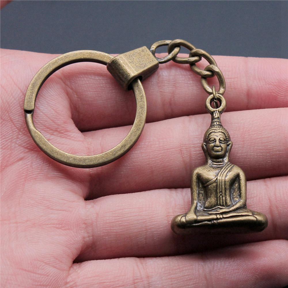 Chiefs Pharaohs Buddha Spiritual Amulet Pendant Antique Bronze Metal Keychain with 30mm Ring for Couples
